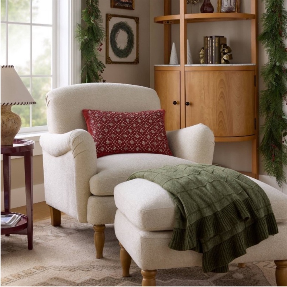 Studio McGee 14” x 20” Snowflake Velvet Burgundy/White Lumbar Pillow